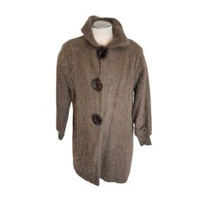 Vanesha Vintage Angora Mink Coatigan Sweater Oversized Brown Heather Sz S/M